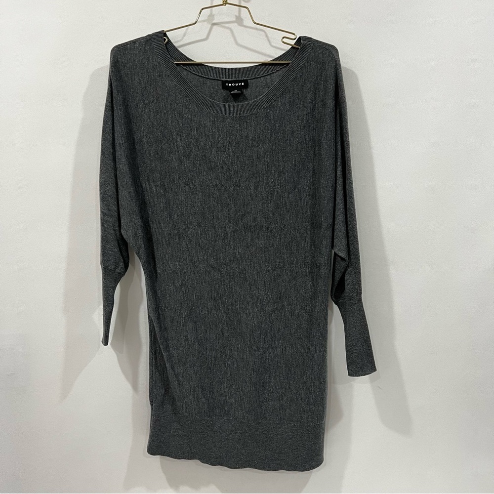 Trouve Off the Shoulder Sweater Tunic Heathered Gray Size XS Loose Fit